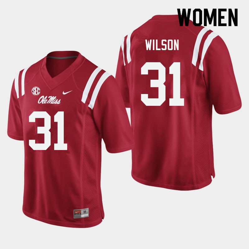 Calvin Wilson Ole Miss Rebels NCAA Women's Red #31 Stitched Limited College Football Jersey CPH3258CI